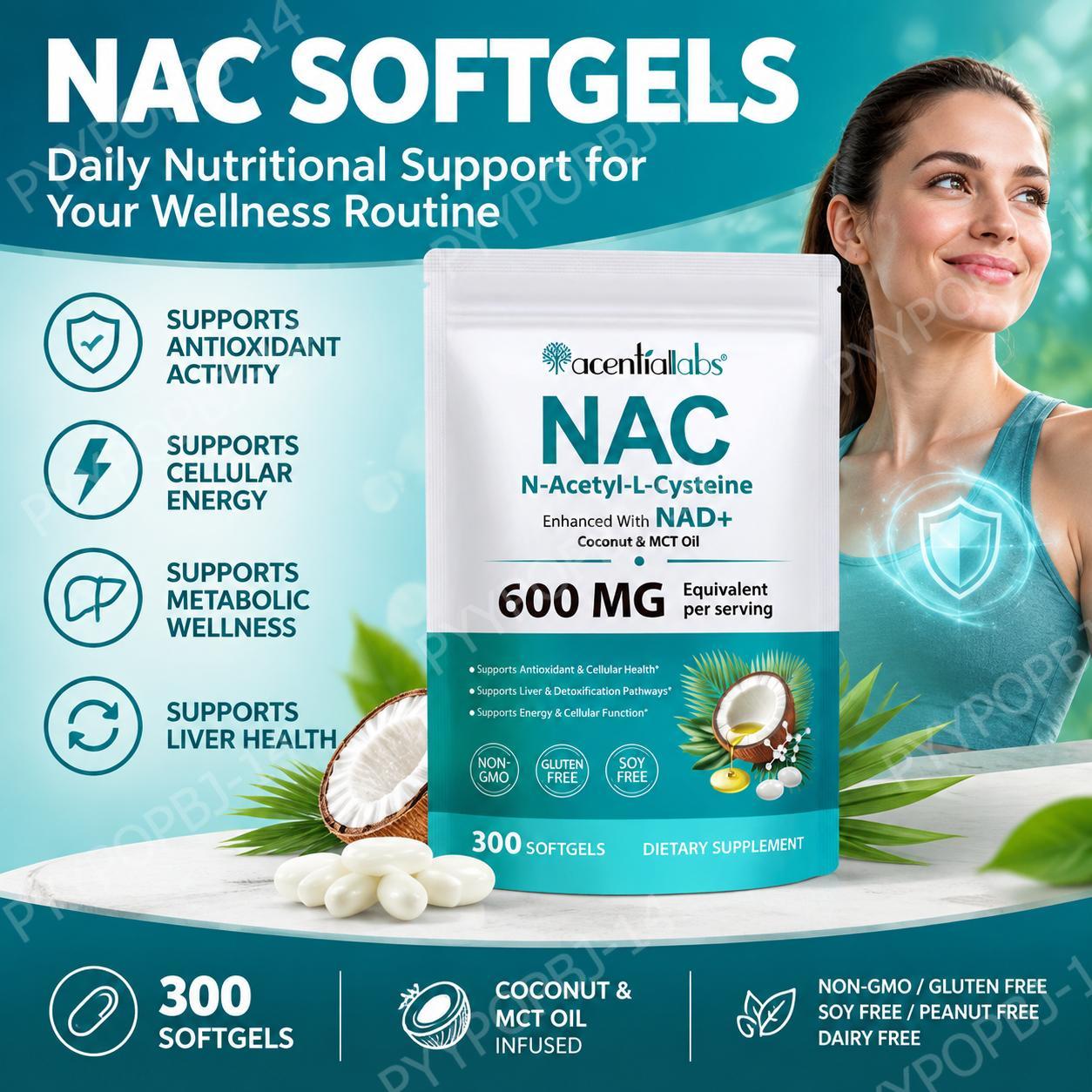 Mct Oil Coconut - AcentiaLabs NAC Softgels z NAD+ oraz