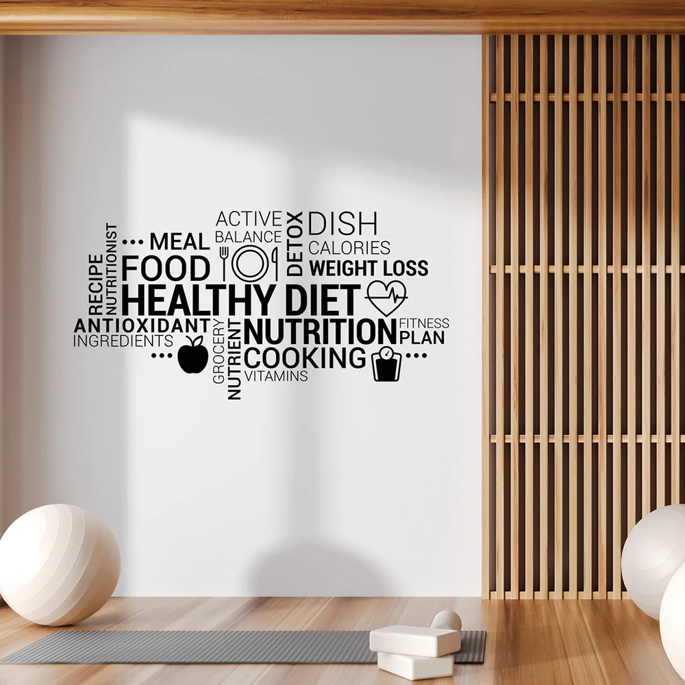 Nutrition Fitness And Health - Inspirujące zdrowe odżywianie Winylowa naklejka ścienna