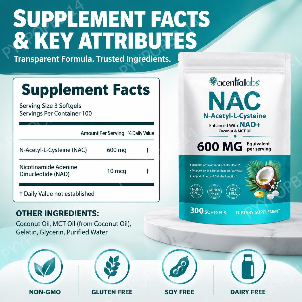 AcentiaLabs NAC Softgels z NAD – Mct Oil Coconut recenzja i cena